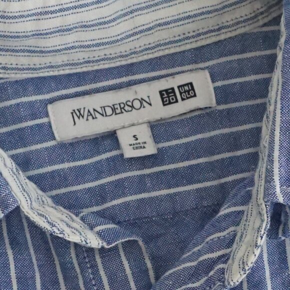Jw Anderson X Uniqlo Blue White Stripe Linen Blend Button Down Dress Shirt Small - Picture 7 of 9